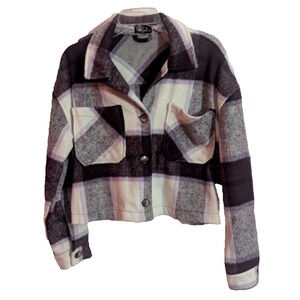 LTX Sportswear Deep Purple Plaid Cropped Wool Blend Jacket Small J2 Cabincore